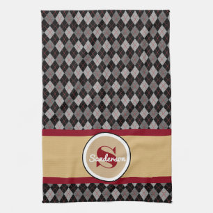 Elegant Argyle w/Name Golf or Tea Towel