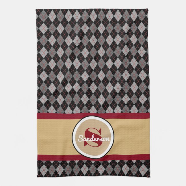 Elegant Argyle w/Name Golf or Tea Towel (Vertical)