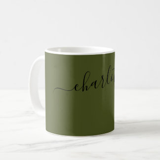 Elegant Army Green Colour Modern Name Personalised Coffee Mug