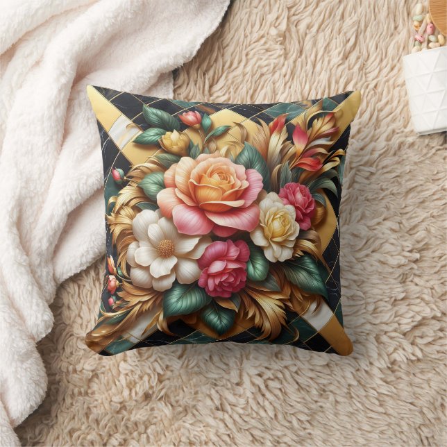 Elegant Arrangement of Colourful Roses and Foliage Cushion (Blanket)