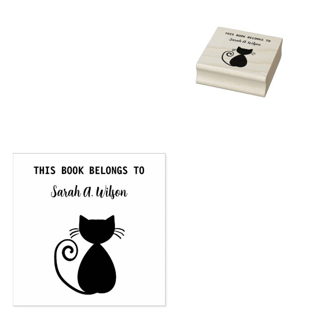 Elegant Art Cat Book Belongs Personalised Book Rubber Stamp (Stamped)