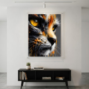 Elegant Art Cat Portrait Vibrant Orange & Grey Poster