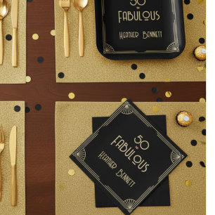 Elegant Art Deco 50 and Fabulous Birthday Napkin