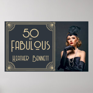 Elegant Art Deco 50 and Fabulous Birthday Poster