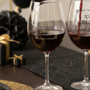 Elegant Art Deco 50 and Fabulous Birthday Stemless Wine Glass