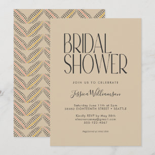 Elegant Art Deco Beige Black Text Bridal Shower  Invitation