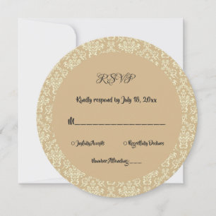 Elegant Art Deco Beige Damask Round Wedding RSVP Invitation