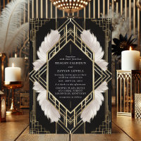 Elegant Art Deco Black and Gold Feather Wedding
