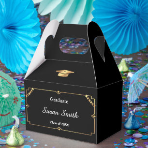 Elegant Art Deco Black and Gold Graduation Favour Box