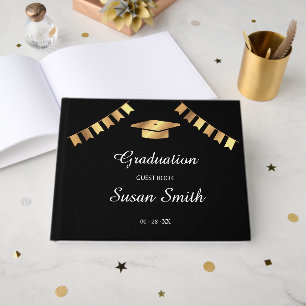 Elegant Art Deco Black and Gold Graduation Guest Book