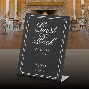 Elegant Art Deco Black And White Guest Book Pedestal Sign