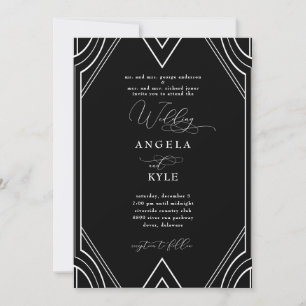 Elegant Art Deco Black and White Wedding  Invitation