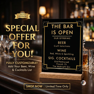 Elegant Art Deco Black & Gold Wedding Bar Menu  Acrylic Sign