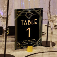 Elegant Art Deco Black Gold Wedding Table Number