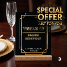 Elegant Art Deco Black & Gold Wedding Table Number