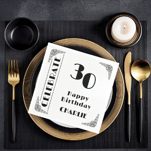 Elegant Art Deco Black & White 30th Birthday Party Napkin
