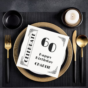 Elegant Art Deco Black & White 60th Birthday Party Napkin