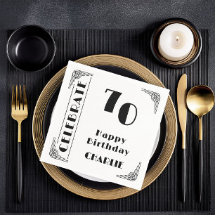 Elegant Art Deco Black & White 70th Birthday Party Napkin