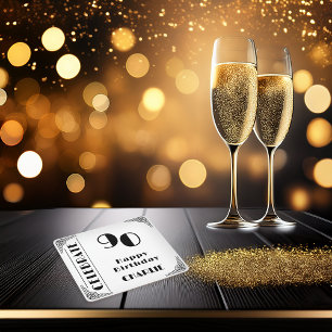 Elegant Art Deco Black & White 90th Birthday Party Square Paper Coaster