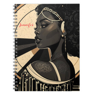 Elegant Art Deco Black Woman Flapper Personalised Notebook