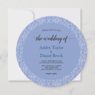 Elegant Art Deco Blue Damask Formal Round Wedding Invitation