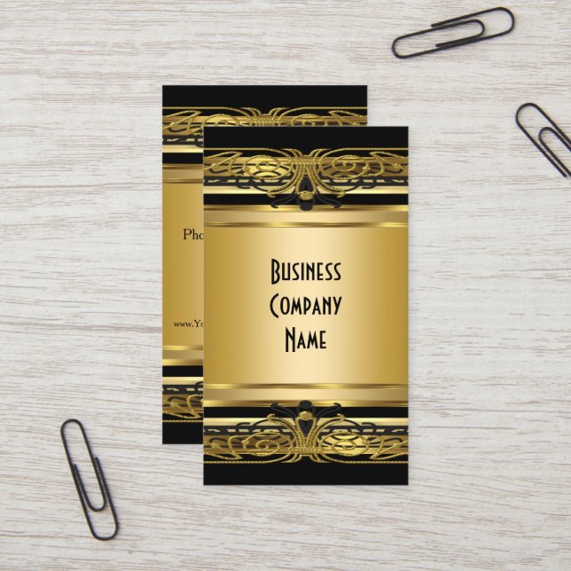 Elegant Art Deco Business Card Gold Black (Front/Back In Situ)