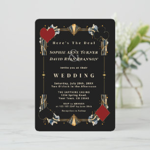 Elegant Art Deco Casino Night Gold QR code Wedding Invitation