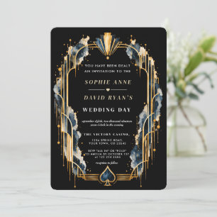 Elegant Art Deco Casino Night Gold QR code Wedding Invitation