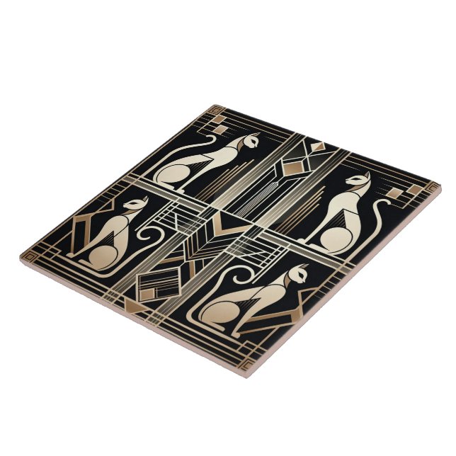 Elegant Art Deco cat  Tile (Side)