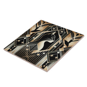 Elegant Art Deco cat Tile