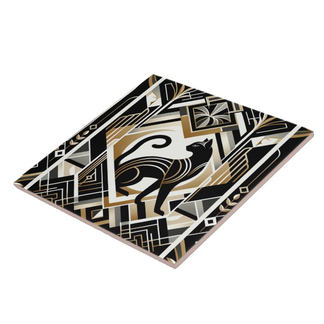 Elegant Art Deco cat  Tile (Side)
