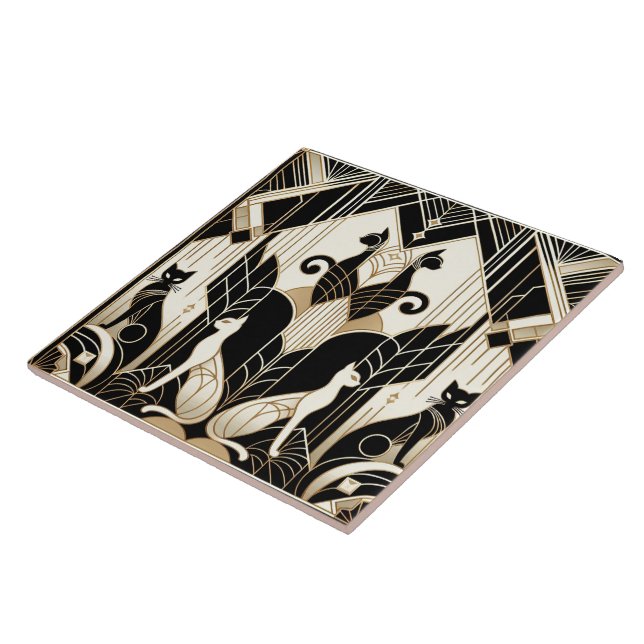 Elegant Art Deco cat  Tile (Side)