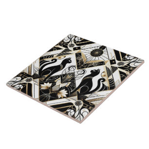 Elegant Art Deco cat Tile
