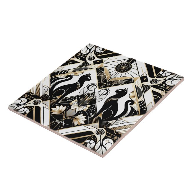 Elegant Art Deco cat Tile (Side)