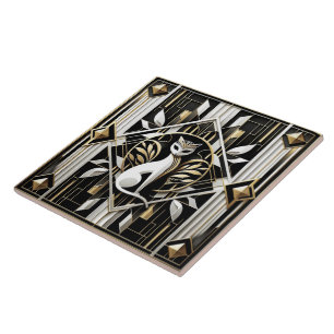 Elegant Art Deco cat  Tile