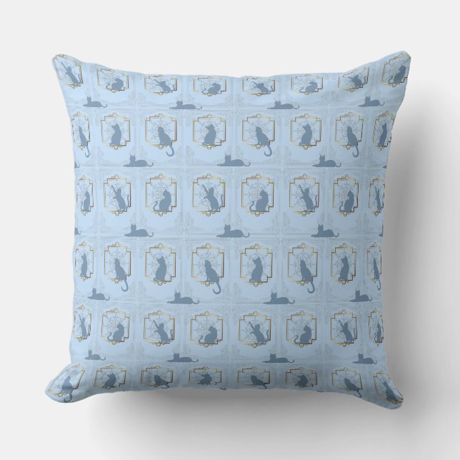 Elegant Art Deco Cats - Blue Cushion (Front)