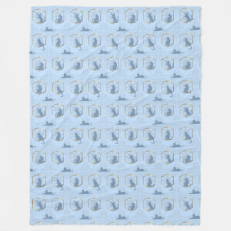 Elegant Art Deco Cats - Blue Fleece Blanket