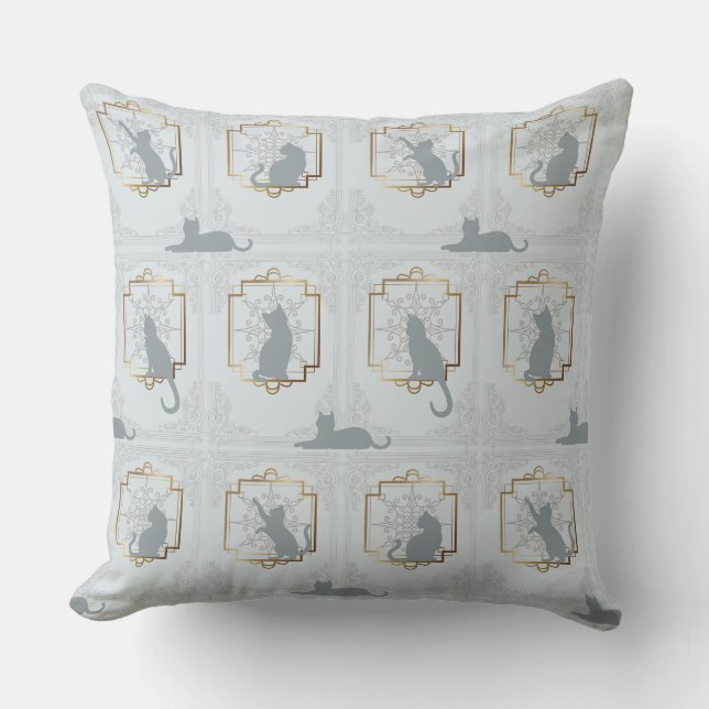 Elegant Art Deco Cats - Light Grey Cushion (Front)