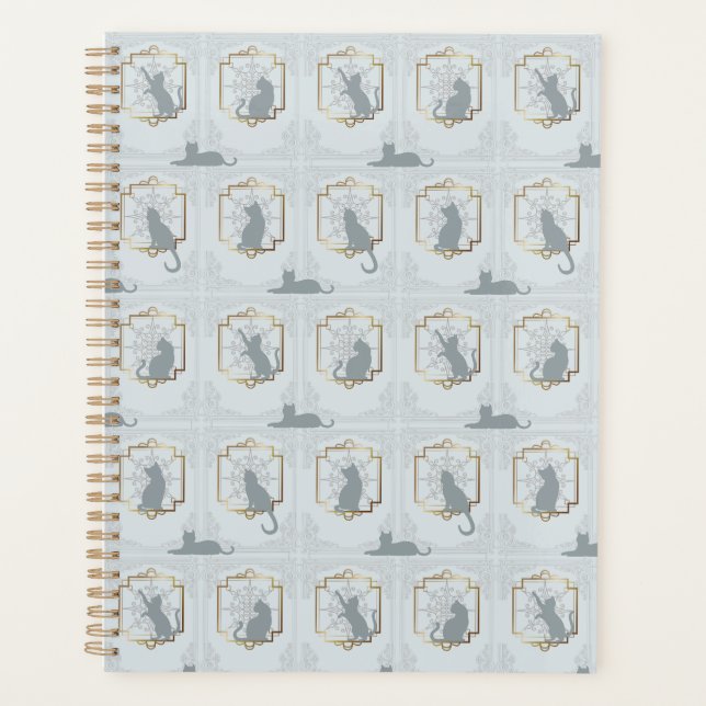 Elegant Art Deco Cats - Light Grey Planner (Front)