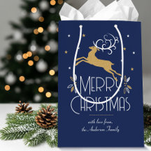 Elegant Art Deco Christmas Reindeer Dark Blue Gold