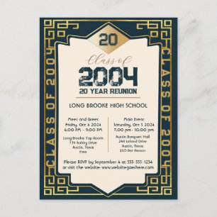 Elegant Art Deco Class of 2004 20 Year HS Reunion Postcard