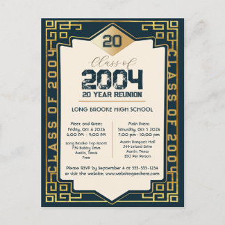 Elegant Art Deco Class of 2004 20 Year HS Reunion Postcard