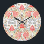Elegant Art Deco Coral Red Flowers Pattern Large Clock<br><div class="desc">Beautiful Australian warath and flannel flowers in art deco style</div>