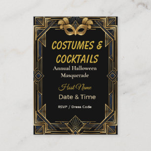 Elegant Art Deco Costumes and Cocktails Masquerade Enclosure Card