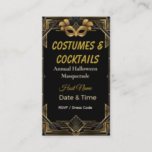 Elegant Art Deco Costumes and Cocktails Masquerade Enclosure Card