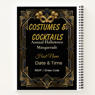 Elegant Art Deco Costumes and Cocktails Masquerade Notebook