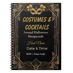 Elegant Art Deco Costumes and Cocktails Masquerade Notebook