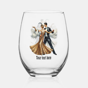 Elegant Art Deco couple customisable Stemless Wine Glass