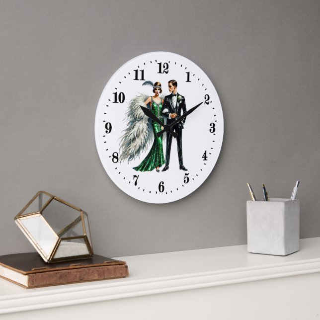 Elegant Art Deco couple Large Clock (Office)