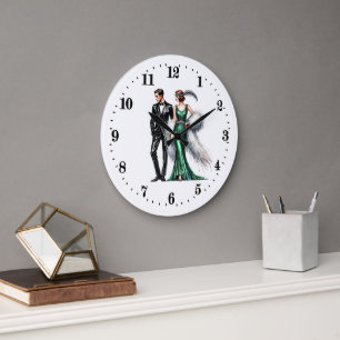 Elegant Art Deco couple Large Clock